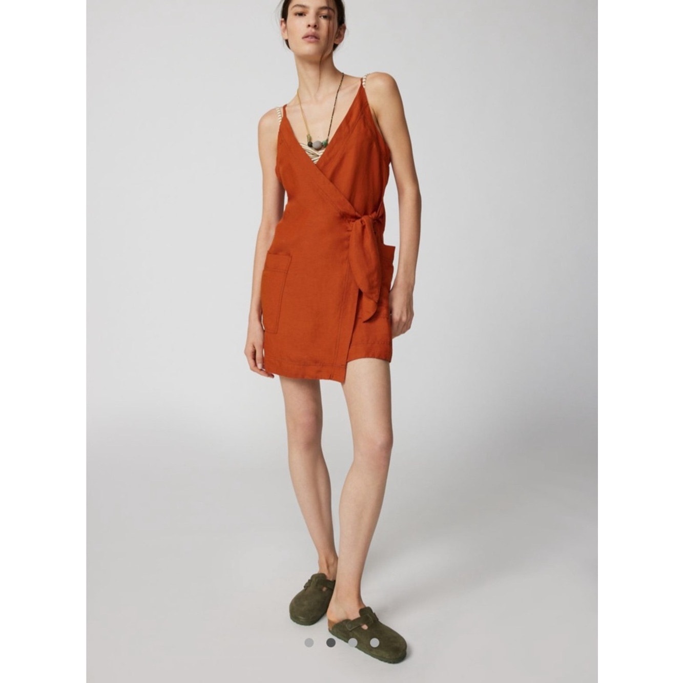 Urban Outfitters Wrap Me Up Linen Blend Terracotta Mini Dress Large Boho Earthy
